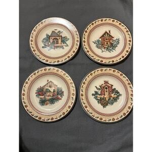 Winter Birds Salad Dessert Plates Debbie Mumm Sakura Set of 4